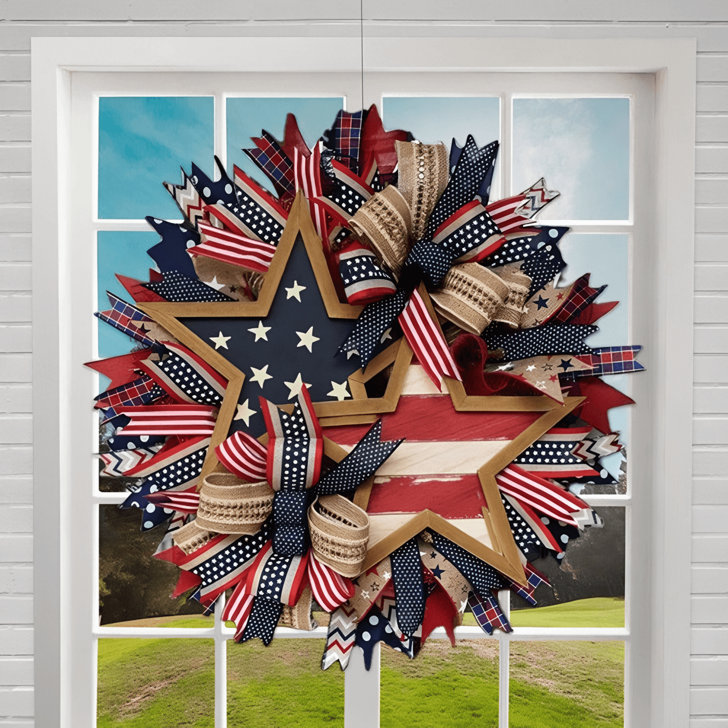 đ250th Anniversary Patriotic Star Wreath â Handmade American Door Decor