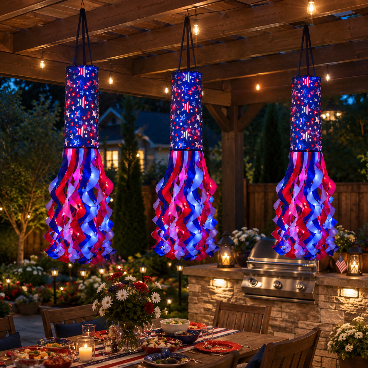 🗽USA 250th Anniversary Light-up Hanging Windsock Patriotic Decor🦅