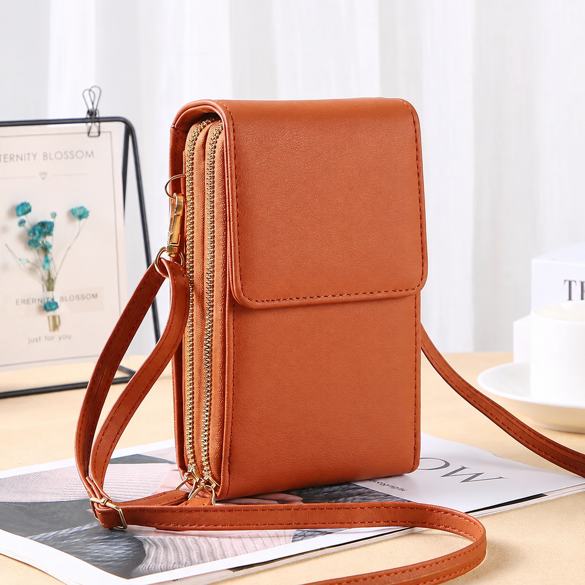 ✨ Compact Crossbody Phone Wallet – Multi-Zip Everyday Bag