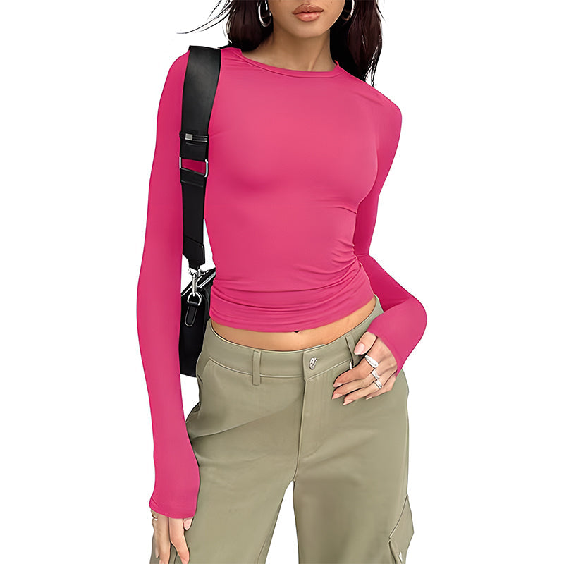 Long Sleeve Basic Tee Women's Crew Neck Slim Fit Tops