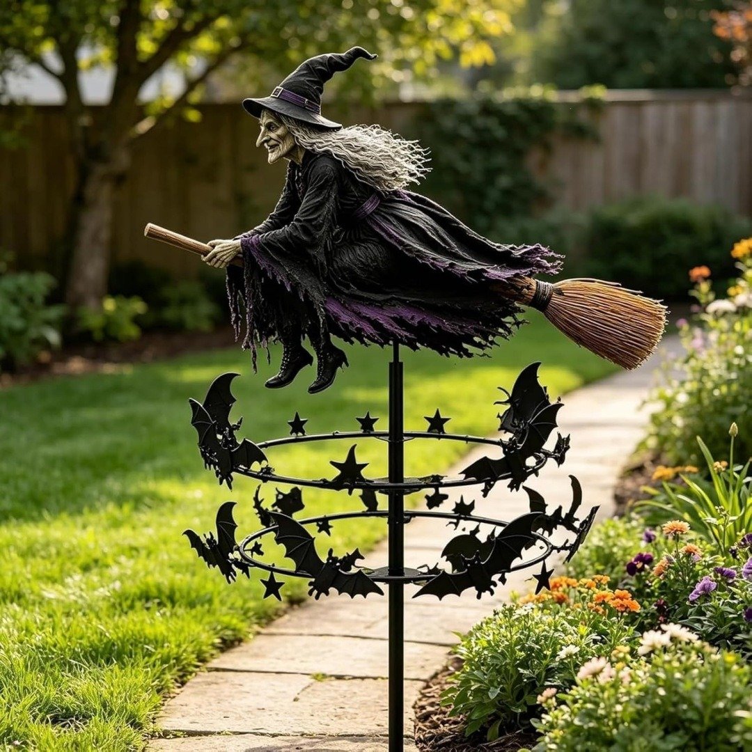 🧙♀️ Enchanted Witch Garden Wind Spinner – Where Witches Fly and Bats Dance