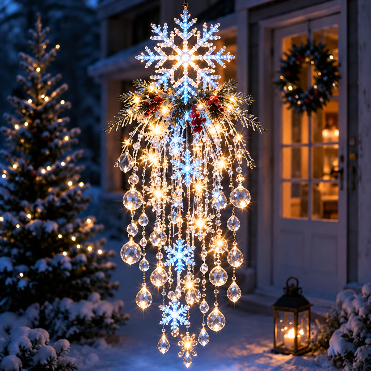 ✨ Crystal Cascade Christmas Lights – Hanging Snowflake & Crystal LED Décor ❄️