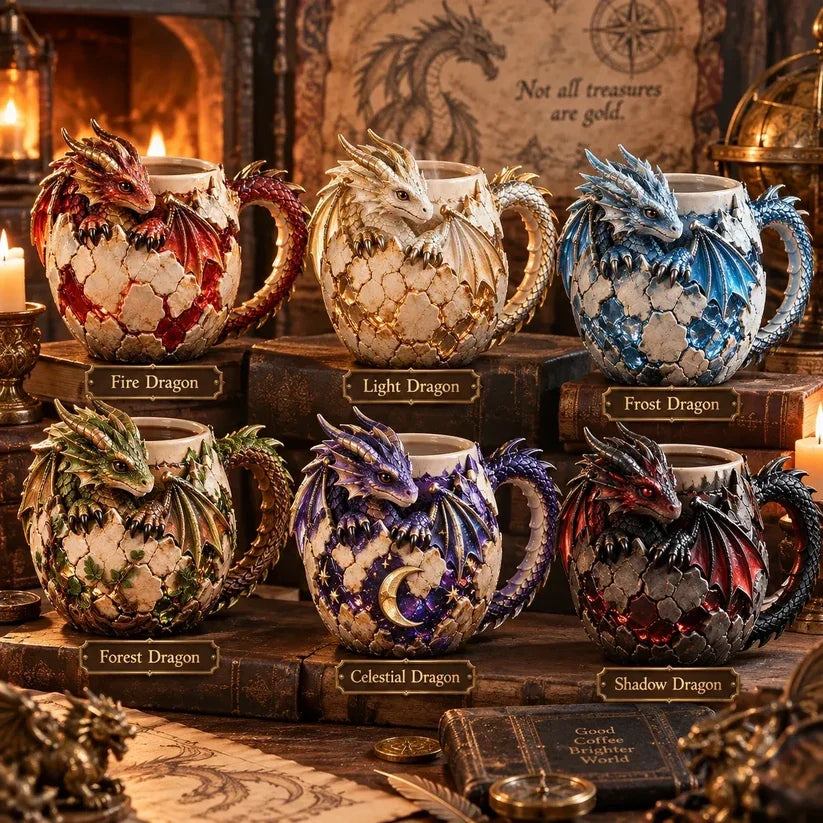 🐉 3D Sculpted Dragon Mug – Fantasy Dragon Cup with Tail Handle | 6 Unique Designs