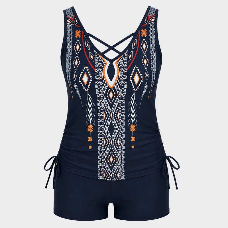 ⏰LAST DAY 50% OFF -Women's Tummy Control Tankini Set with Built-In Bra – Flattering Boho Swimwear with Shorts