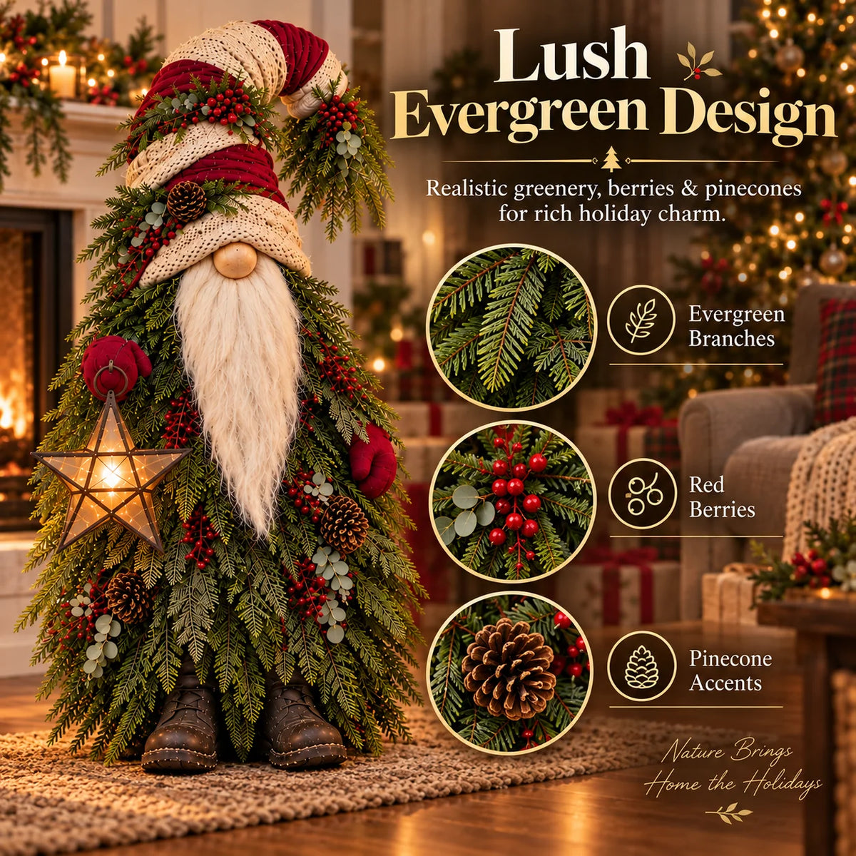Lighted Christmas Gnome with Glowing Star – Woodland Holiday Floor Decor
