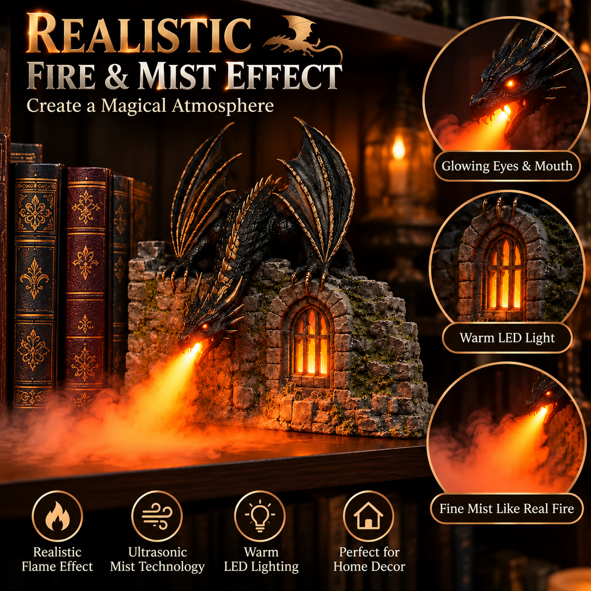 🐉 Dragon Flame-Effect Humidifier & Essential Oil Diffuser – Fantasy Decor