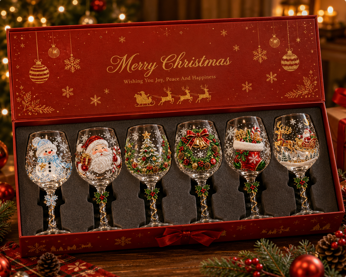HOT SALE🎁✨Christmas 3D Wine Glass Collection Gift Box Set