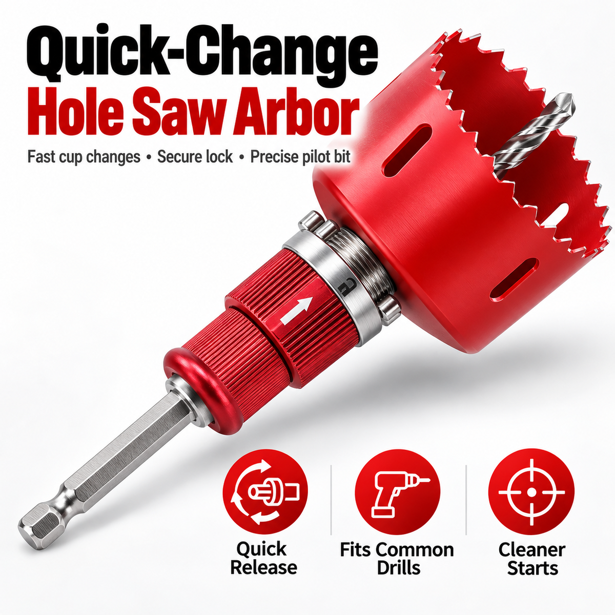 🔧 Quick-Change Hole Saw Arbor – Hex Shank Adapter with Center Pilot Drill Bit