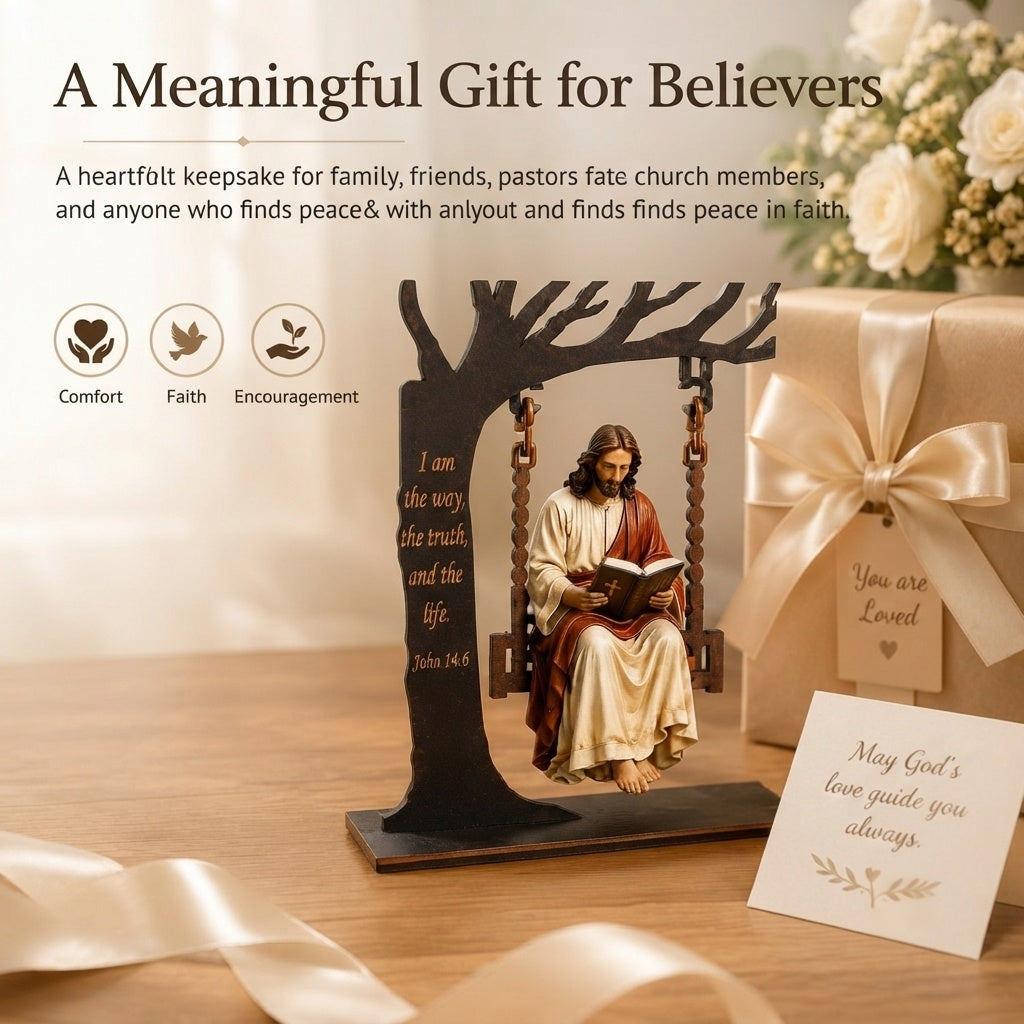 ✝️ Jesus Swing Ornament – John 14:6 Faith Table Decor | Christian Bible Verse Home Decoration