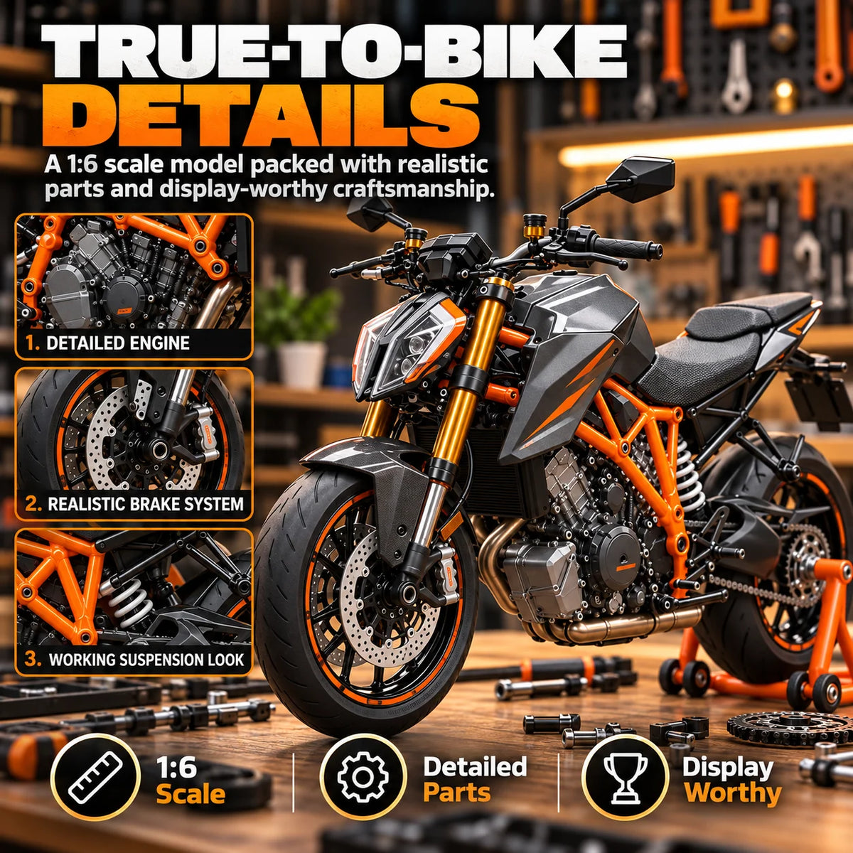 🏍️ Motorcycle Model Kit – 1:6 Scale DIY Assembly & Fuel-Powered Engine