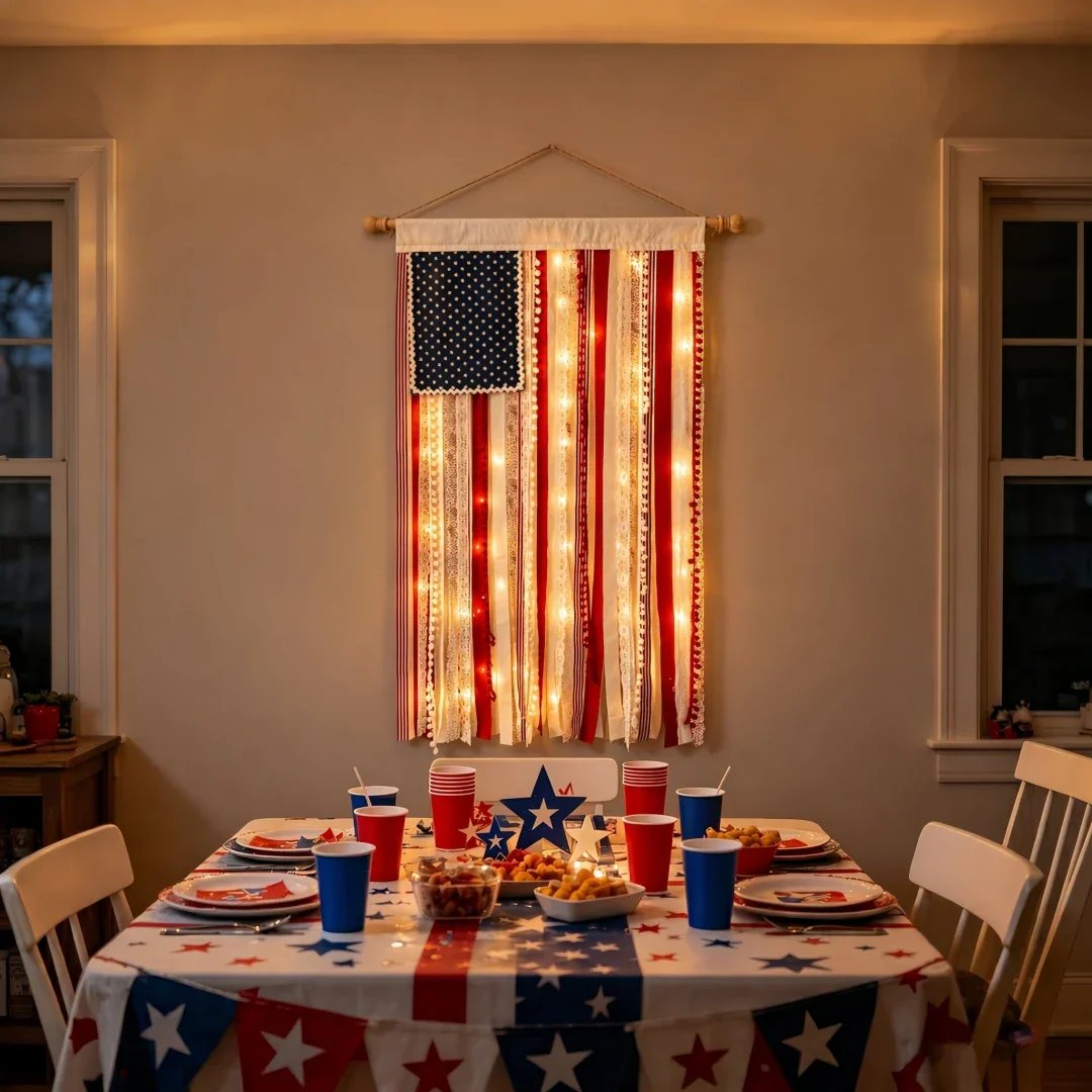 ⏰Last day Promotion ⭐4 x 2.3 Ft Lighted Rag American Flag Banner