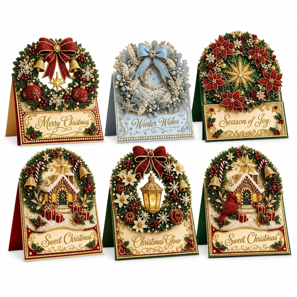 6-Piece DIY 3D Christmas Greeting Card Kit – Sparkling Diamond Art Cards
