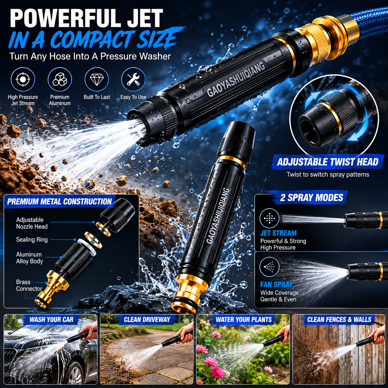 🚀Last Day 50% OFF✨Heavy Duty Adjustable Twist Hose Nozzle Jet Sweeper Nozzle