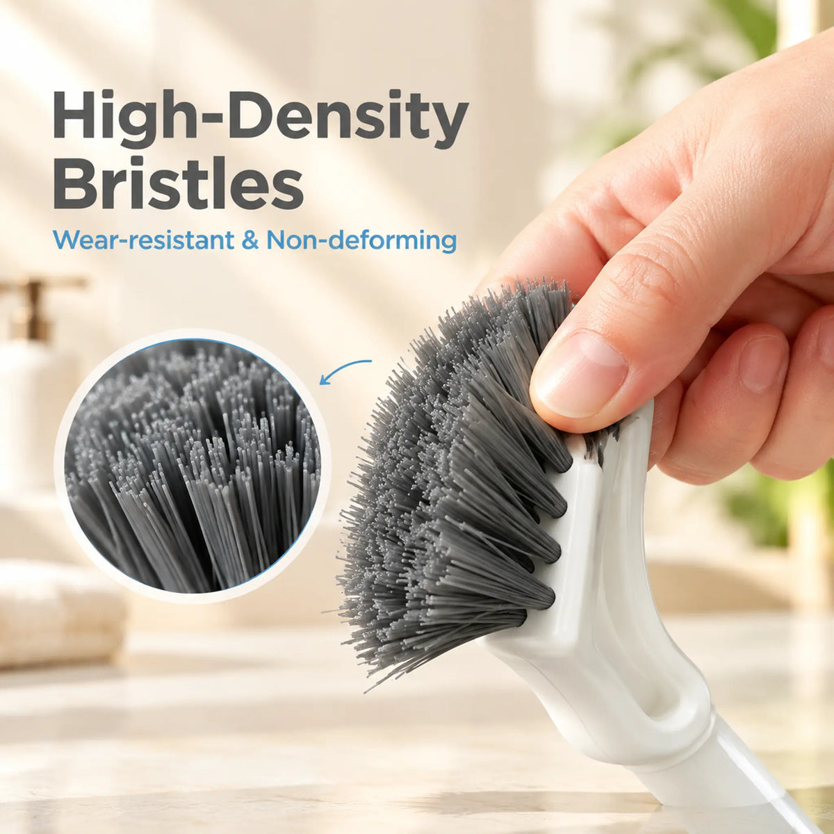 Close-up of dense gray nylon bristles on the telescopic cleaning brush