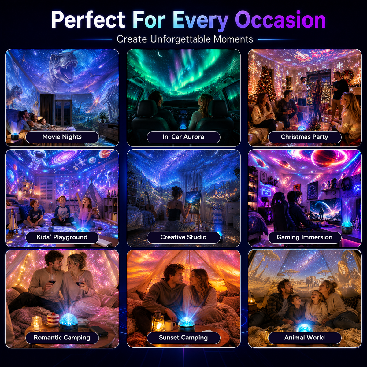 🌌✨ 360° Smart Holographic Galaxy Projector – HD Dynamic 5D Starry Sky & Ocean Ambient Night Light 🎁