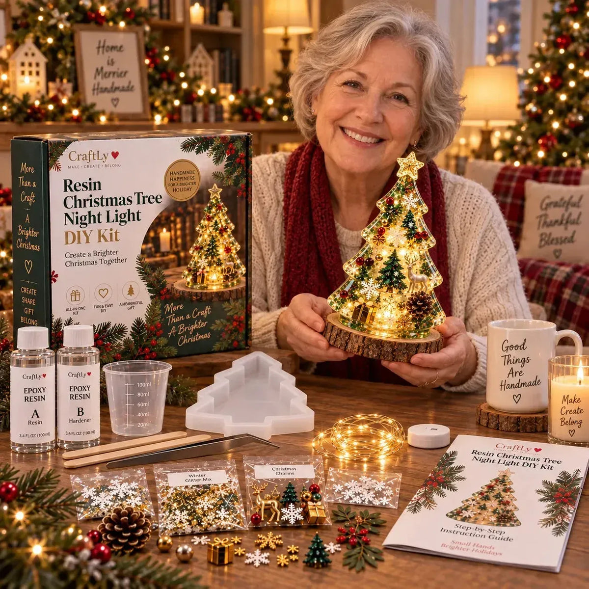 🎄 Resin Christmas Tree Night Light DIY Kit – Beginner-Friendly Craft Set