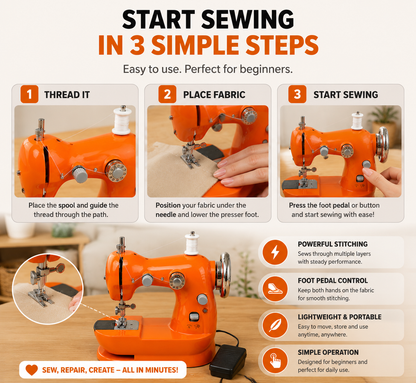 🏅Hot Sale🔥🏠 HOME DIY SALE | Mini Electric Sewing Machine – Compact Sewing Helper for Repairs, Crafts & Creative Projects