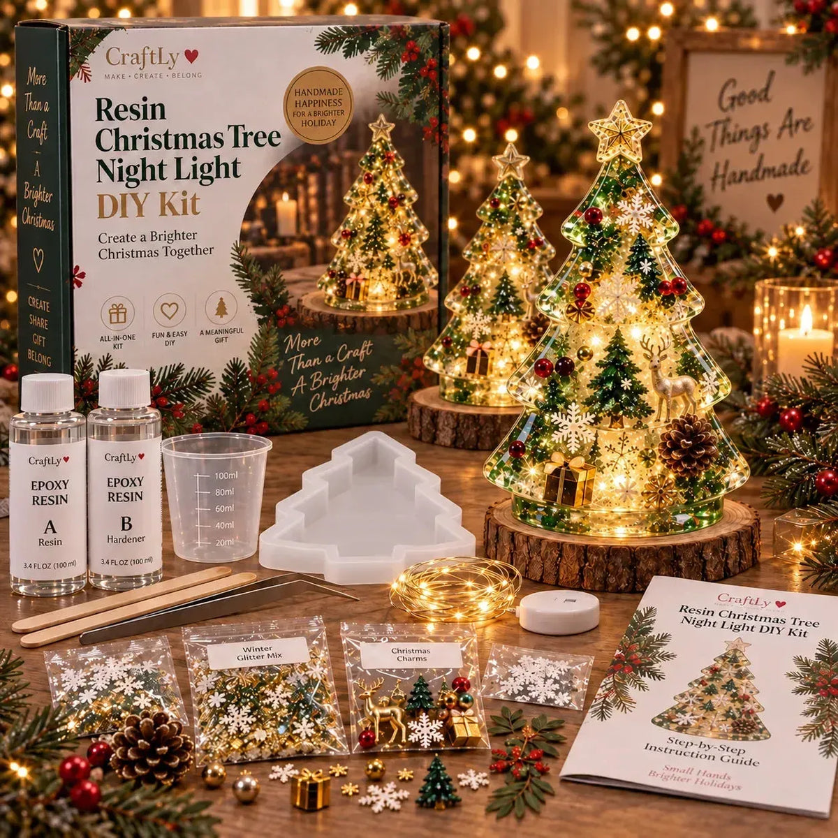 🎄 Resin Christmas Tree Night Light DIY Kit – Beginner-Friendly Craft Set