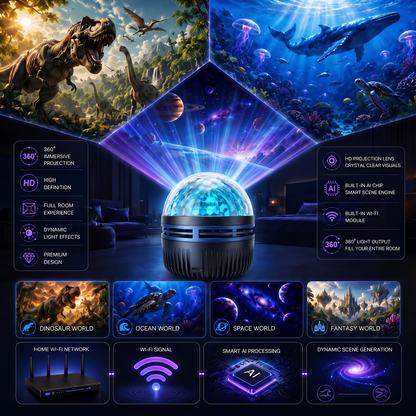 🌌✨ 360° Smart Holographic Galaxy Projector – HD Dynamic 5D Starry Sky & Ocean Ambient Night Light 🎁