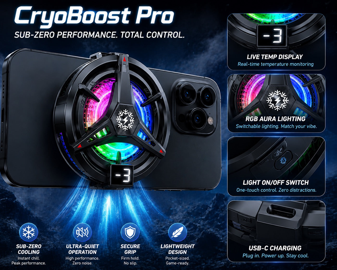 ❄️ 15°C Instant Freeze | No More Overheating! 🎮 Live Temp Display + RGB Aura | Perfect for Gaming & Video Calls