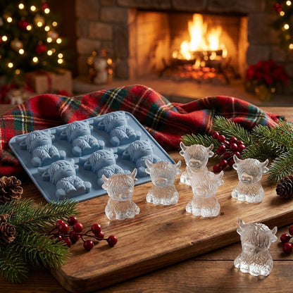 ⏰Last day Promotion🐮 Mini Highland Cow Ice Cube & Dessert Mold 🧊🍪 Cute 3D Ice for Drinks, Parties & Gifts💕