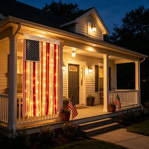 ⏰Last day Promotion ⭐4 x 2.3 Ft Lighted Rag American Flag Banner