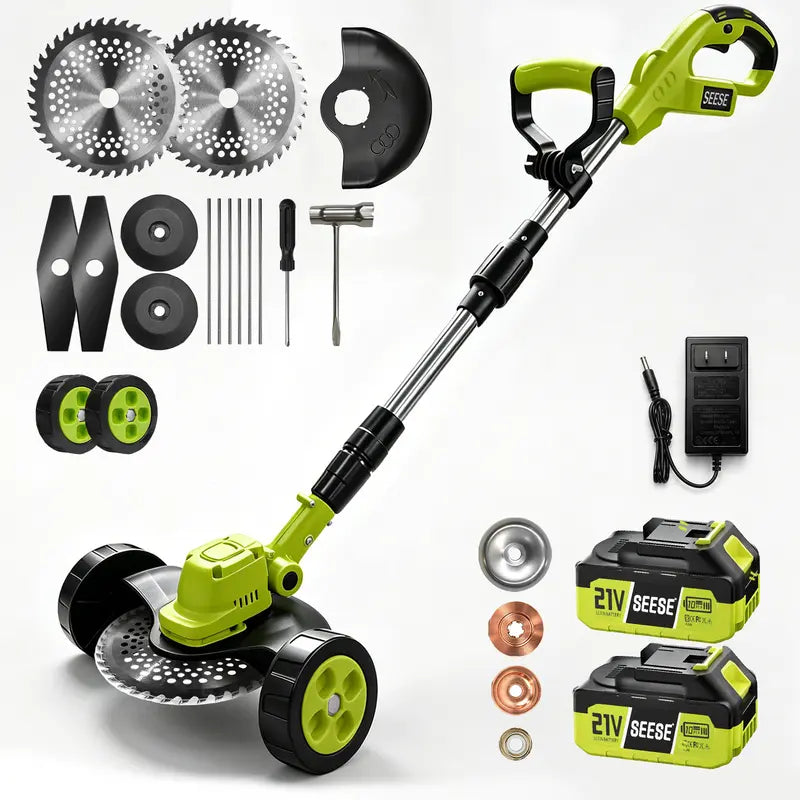 🌿⚡21V 3-in-1 Cordless String Trimmer, Edger & Mini Mower – 2 Batteries Included