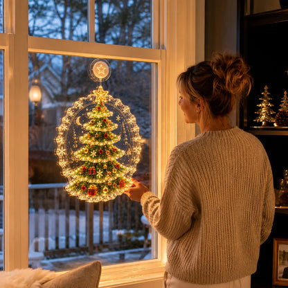 🏅 2026 Best Seller ✨🎄Lighted Christmas Window Decoration with Suction Cup Flat Version | Warm LED Window Light with Double-Layer Design & Multiple Festive Styles ✨