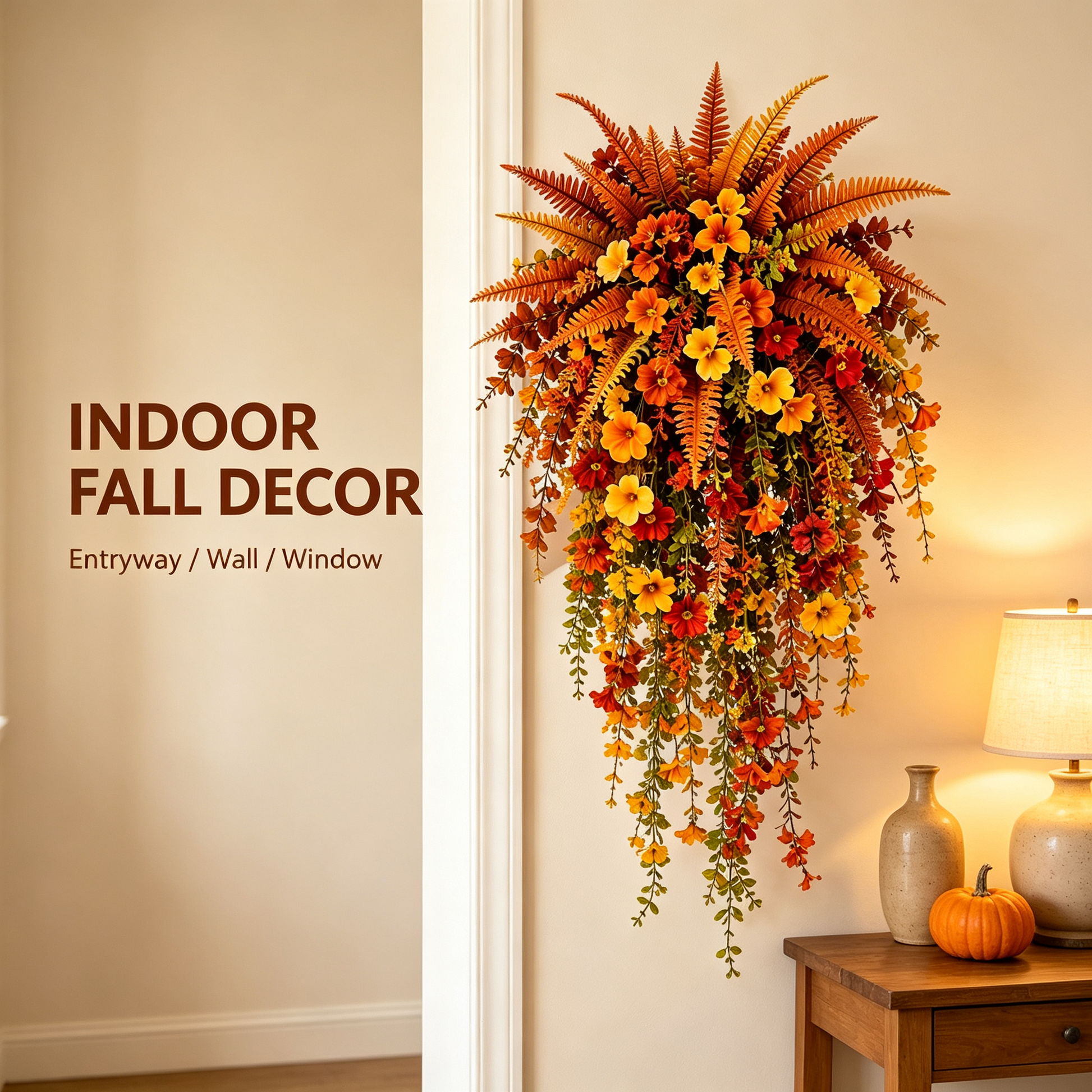 🍂 Artificial Fall Harvest Hanging Basket – Autumn Porch & Door Decoration