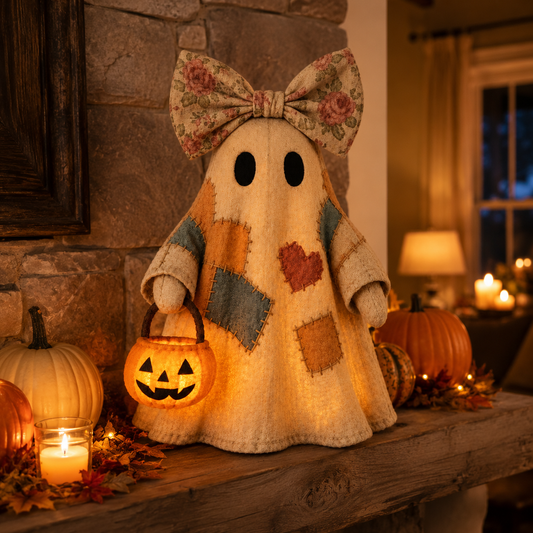 🔥 OFFRE LIMITÉE : 40 % DE RÉDUCTION - 👻🎃 Lampe fantôme en patchwork douillet (✨ Panier citrouille lumineux)
