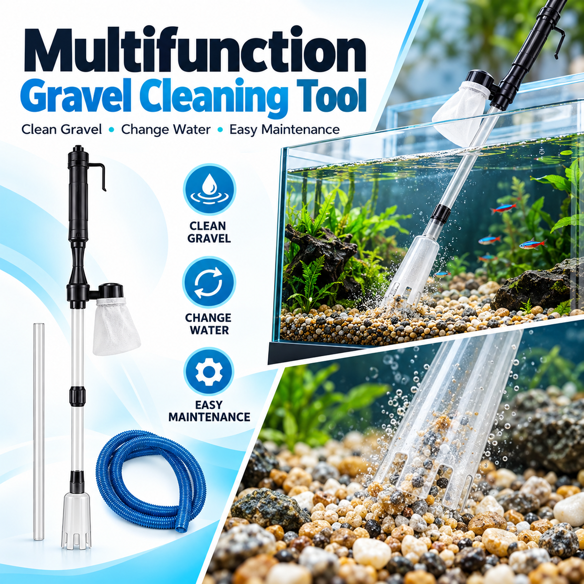Aquarium gravel cleaner in use