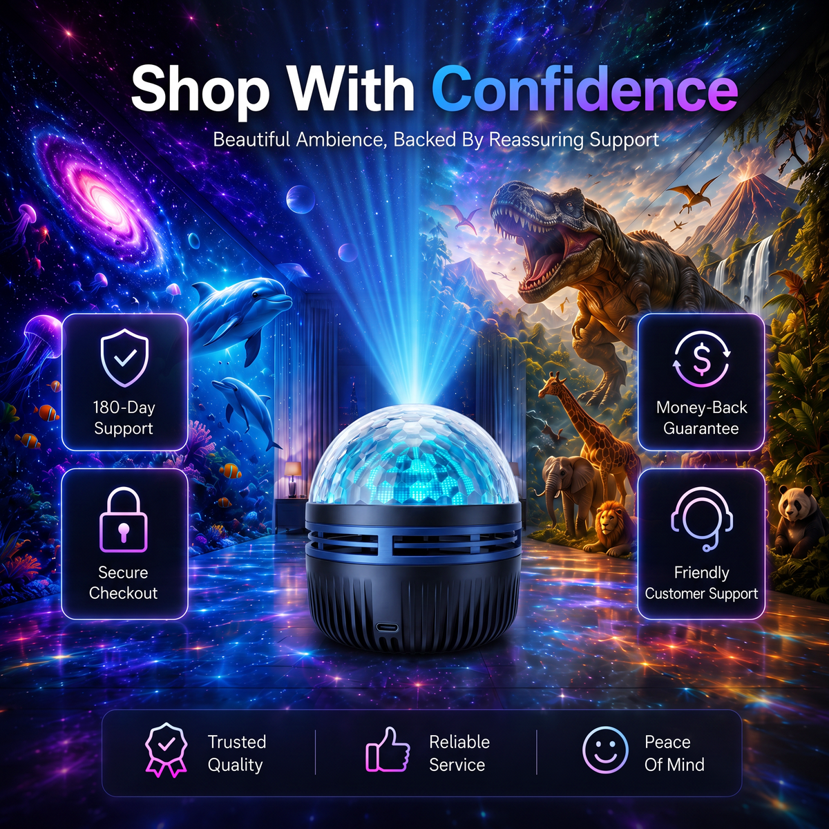 🌌✨ 360° Smart Holographic Galaxy Projector – HD Dynamic 5D Starry Sky & Ocean Ambient Night Light 🎁
