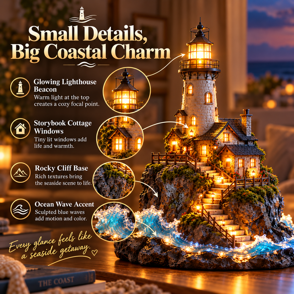 🌊 Coastal Lighthouse Glow – Seaside Cottage & Ocean Wave Decor ✨