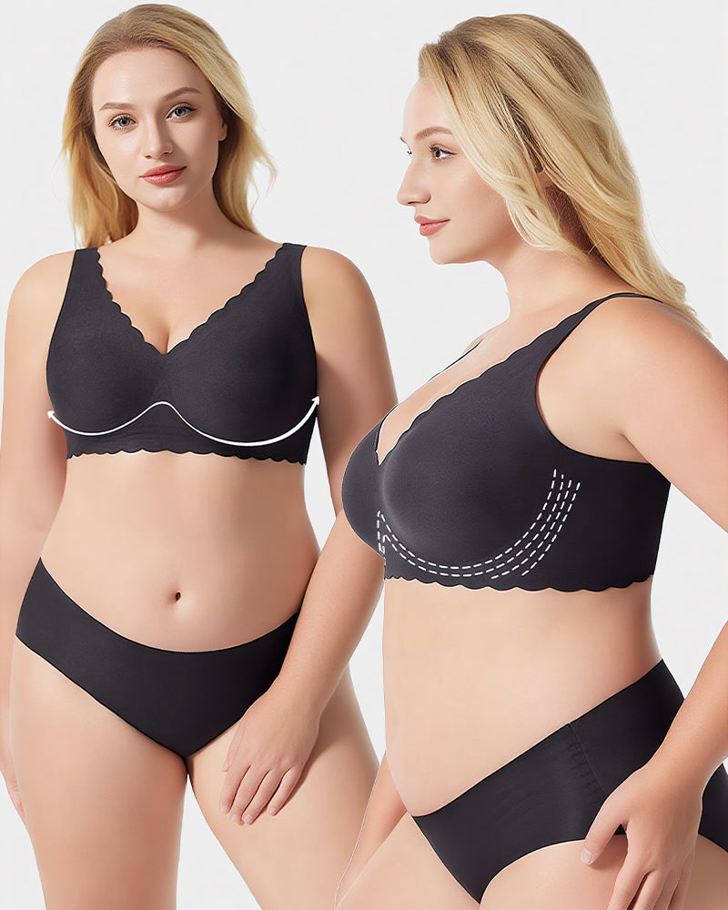 Jelly Wireless Bra with Scalloped Edge and Deep V Neckline