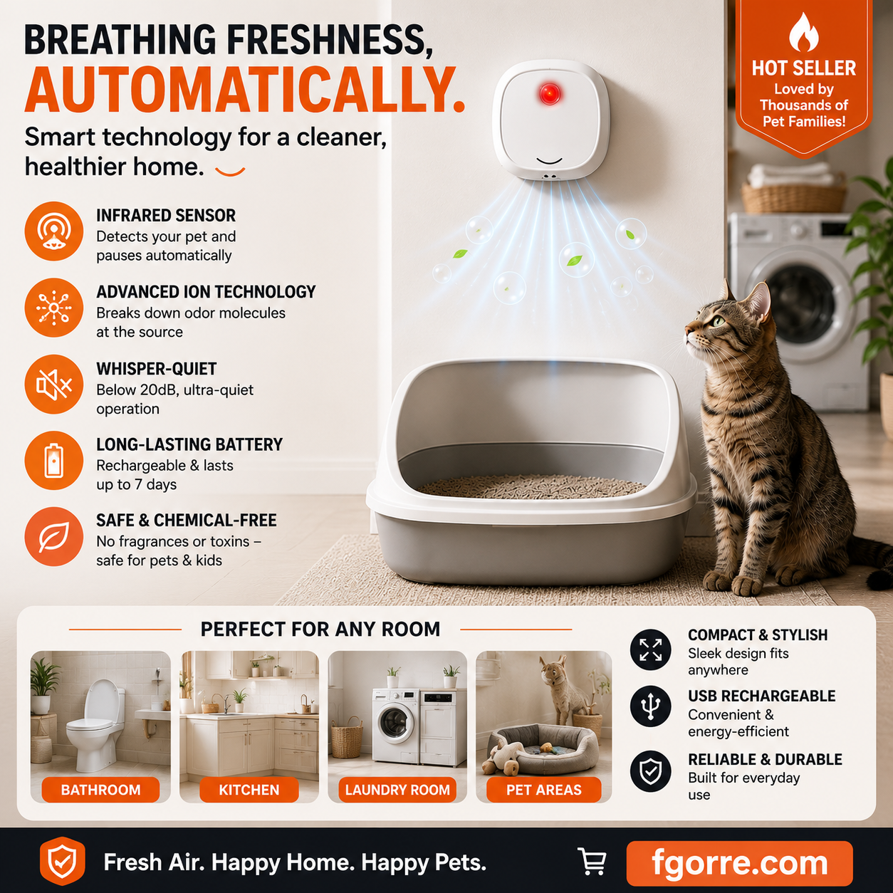 🔥Limited Time 50% OFF! 🌬️Say goodbye to unpleasant odors with it! Smart Quiet Pet Odor Eliminator