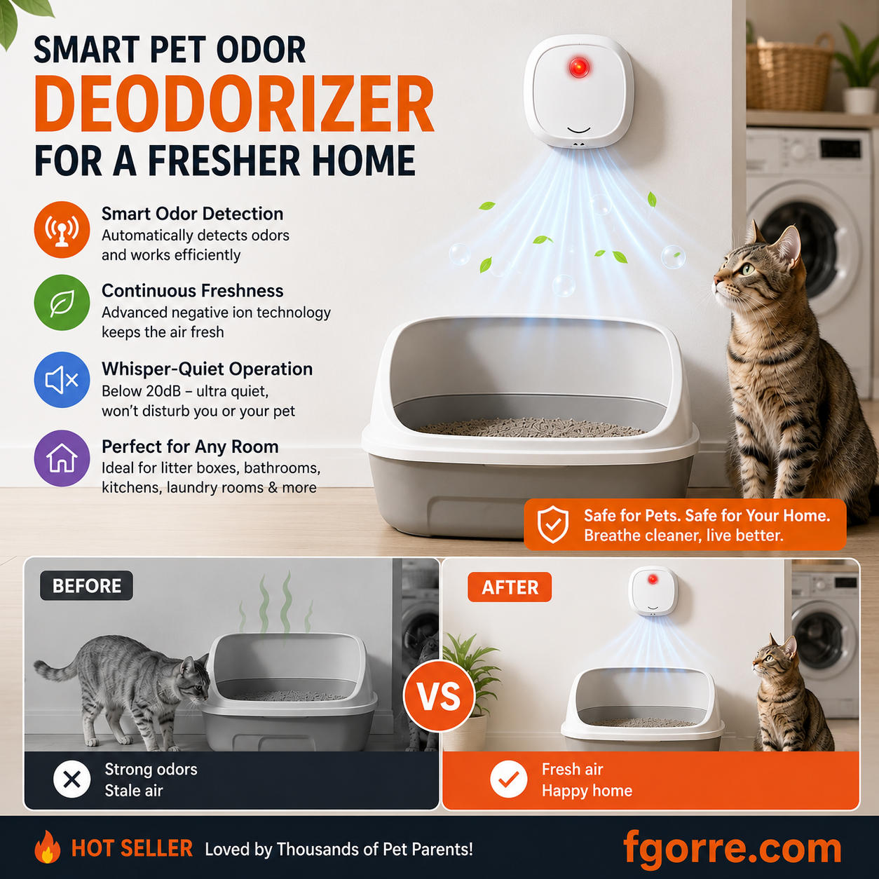 🔥Limited Time 50% OFF! 🌬️Say goodbye to unpleasant odors with it! Smart Quiet Pet Odor Eliminator