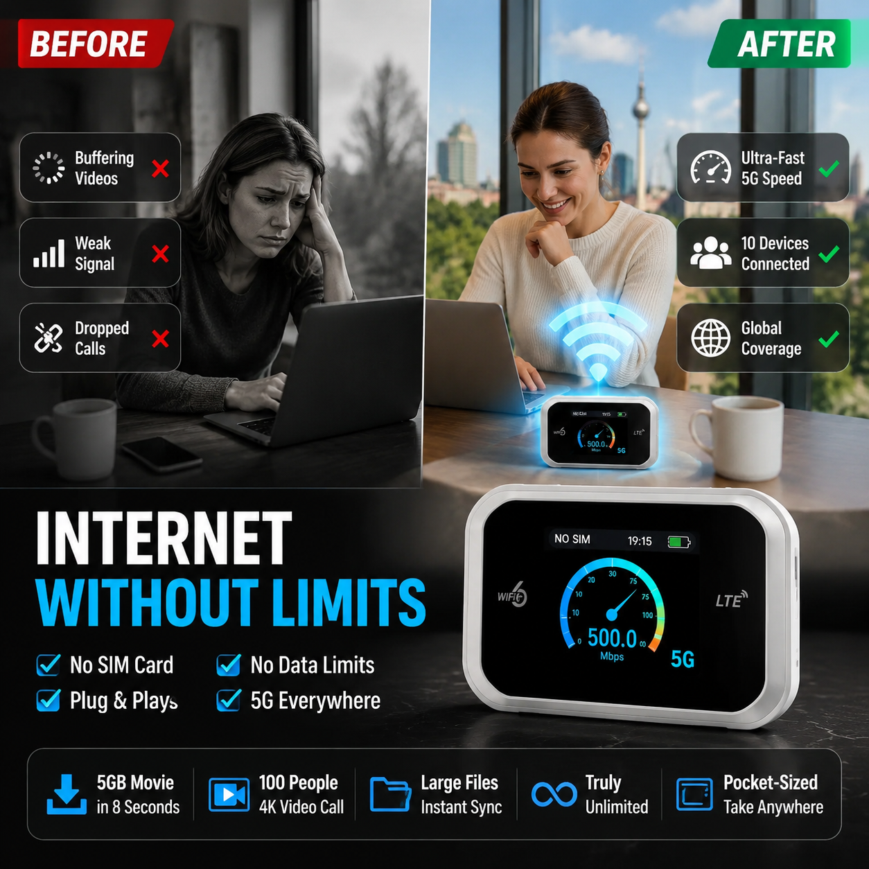2026 HOT SALE🔥50K+ SOLD! 50% OFF!🌍Mobile Hotspot – Portable WiFi, full coverage anywhere. No contract, no setup. Stay connected on the go!