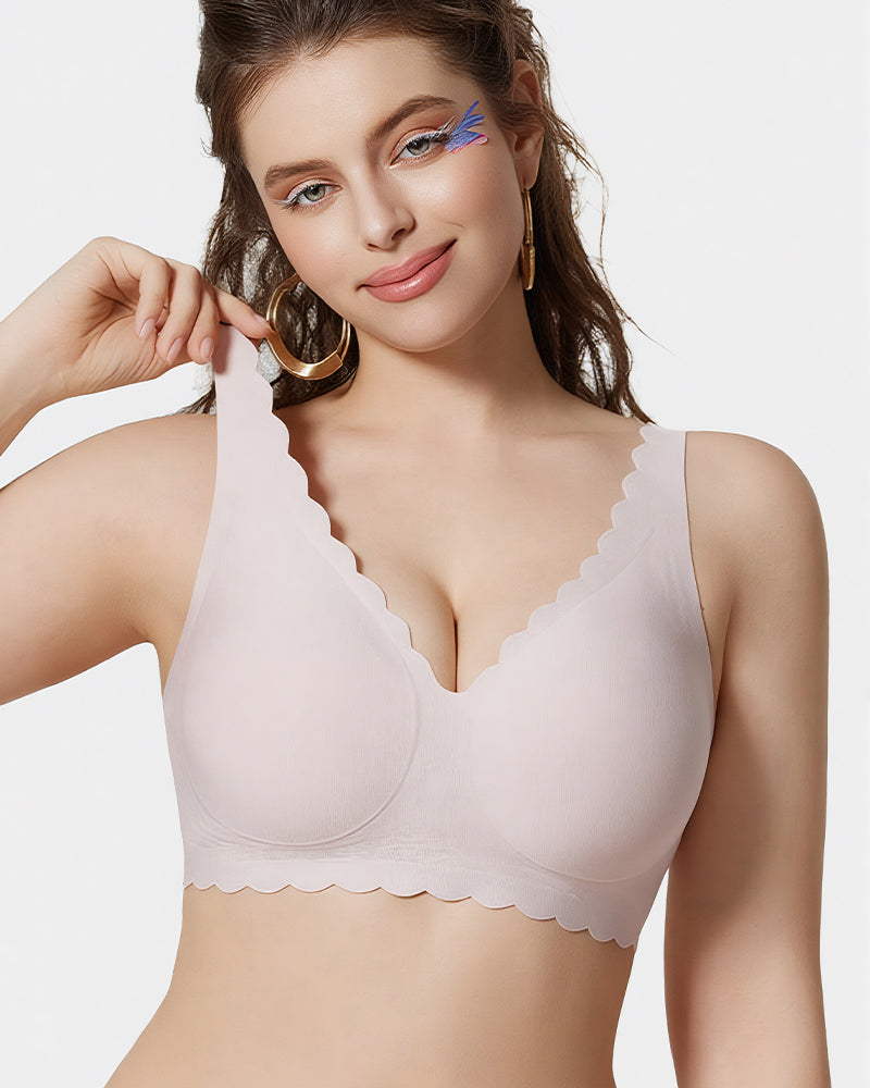 Jelly Wireless Bra with Scalloped Edge and Deep V Neckline