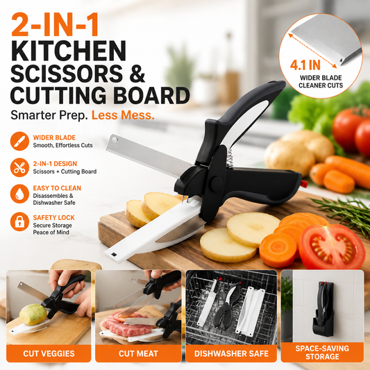 🥗 2-in-1 Kitchen Scissors & Cutting Board | Upgraded Wide Blade Food Prep Tool