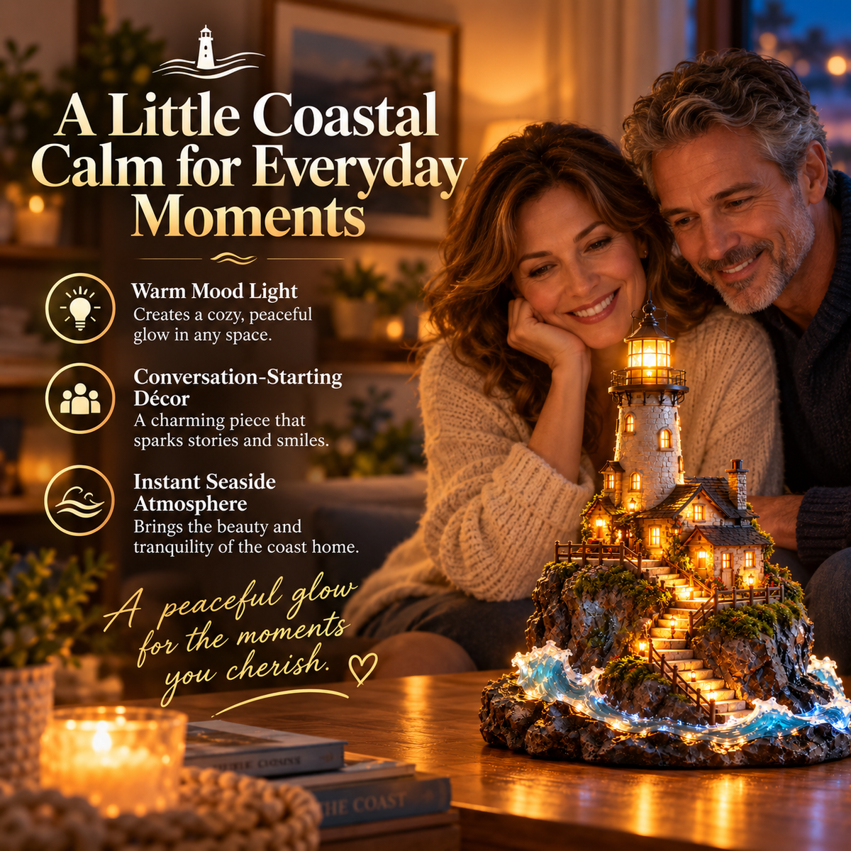 🌊 Coastal Lighthouse Glow – Seaside Cottage & Ocean Wave Decor ✨