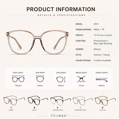 🏅Best Seller🕶️ Oversized Fashion Prescription Glasses – Trendy Photochromic Lenses with Blue Light Blocking ✨