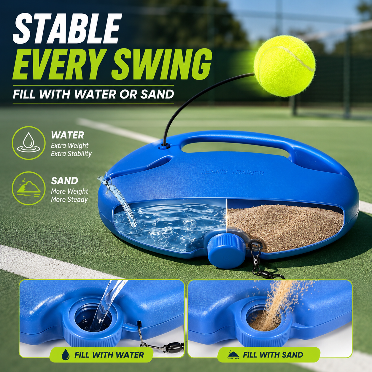 🎾 Solo Tennis Trainer Rebound Set – Practice Anytime, No Partner Needed,3 Balls