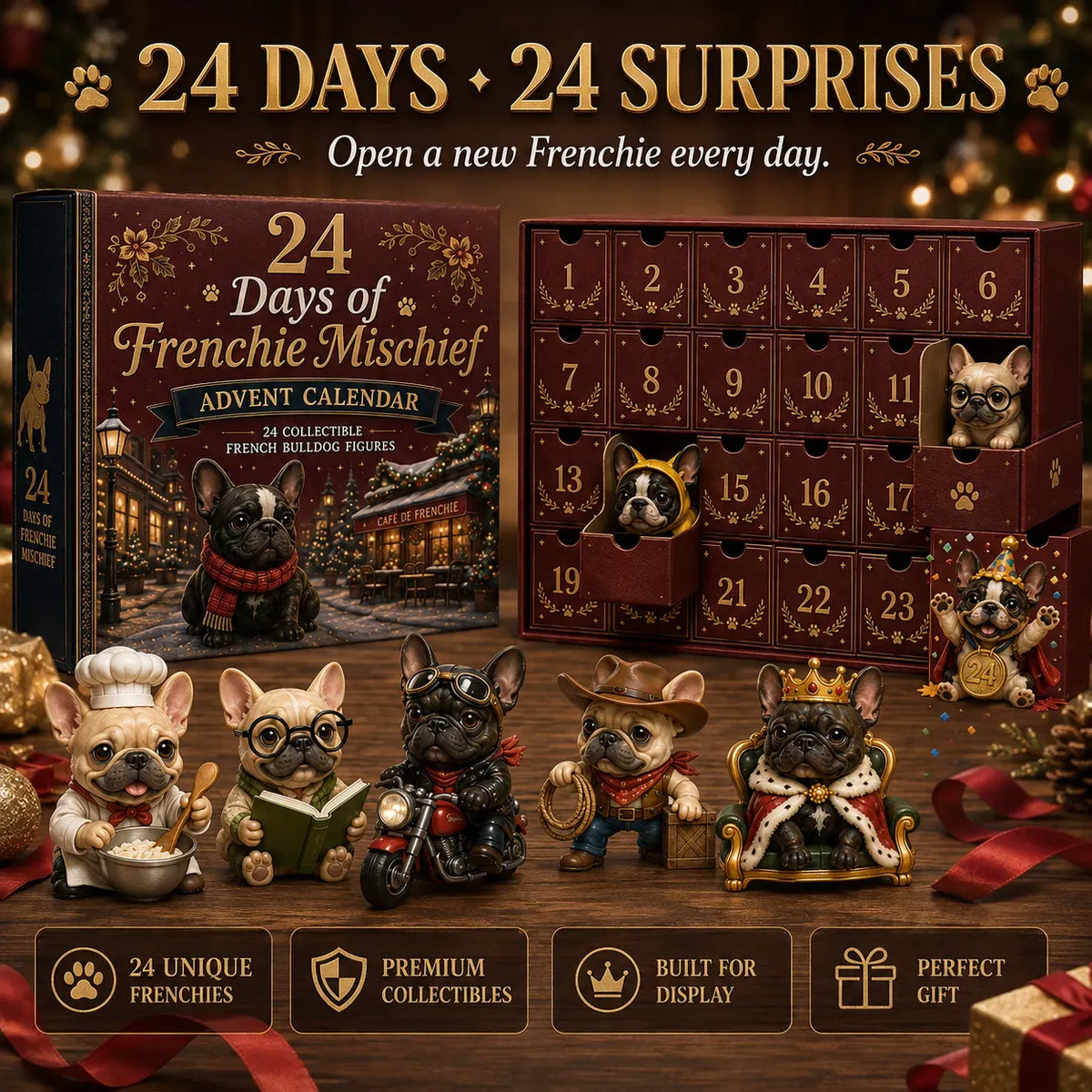 ⌛ Last Day 49% OFF — 🐶 24-Day French Bulldog Christmas Advent Calendar | 24 Unique Collectible Frenchie Characters with Different Outfits, Personalities & Daily Holiday Surprises 🎄 ✨