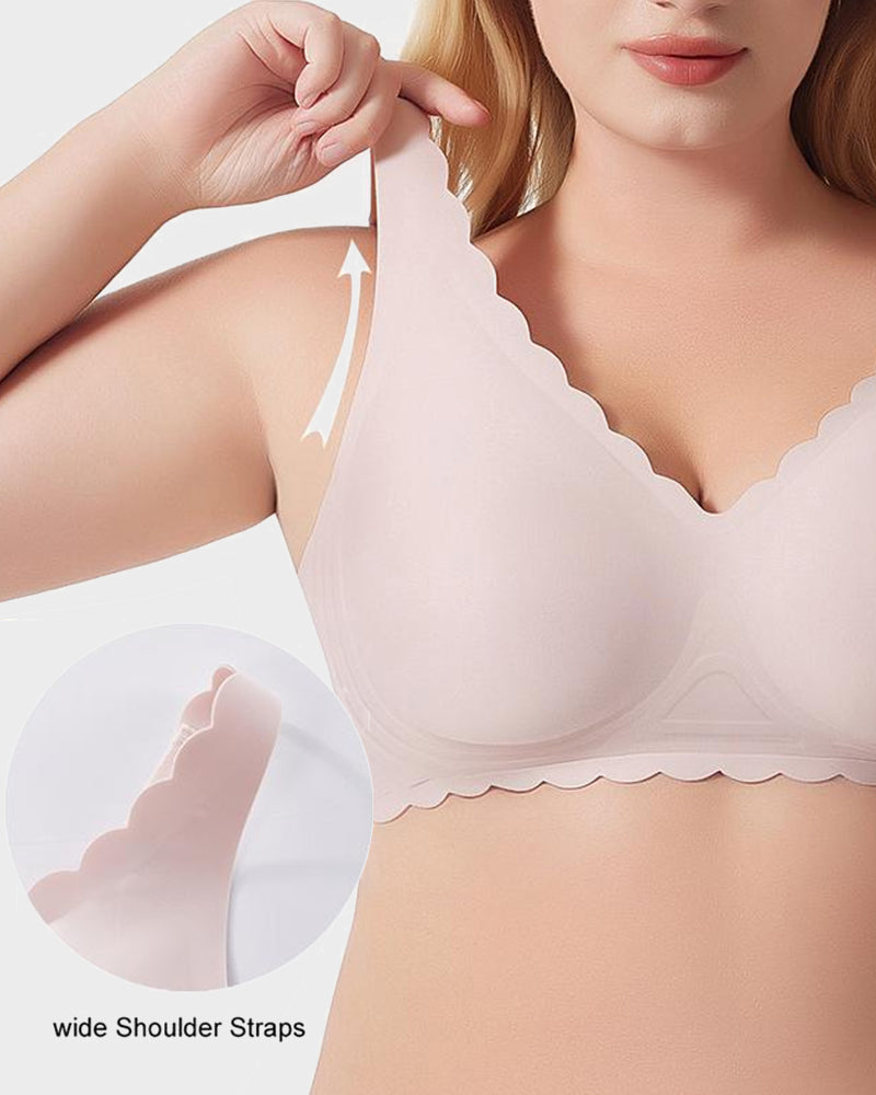 Jelly Wireless Bra with Scalloped Edge and Deep V Neckline
