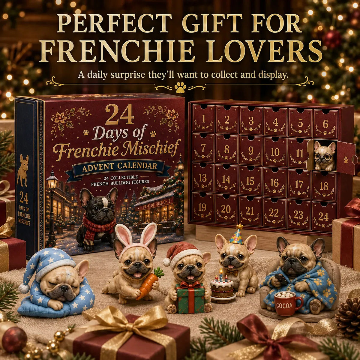 ⌛ Last Day 49% OFF — 🐶 24-Day French Bulldog Christmas Advent Calendar | 24 Unique Collectible Frenchie Characters with Different Outfits, Personalities & Daily Holiday Surprises 🎄 ✨