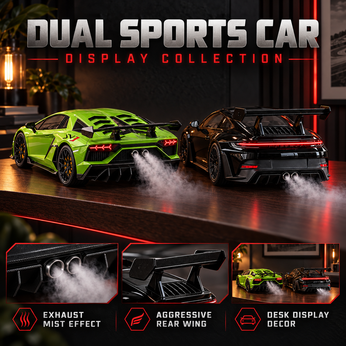 🏎️💨 Sports Car Model with Exhaust Mist Effect – Gift for Car Lovers