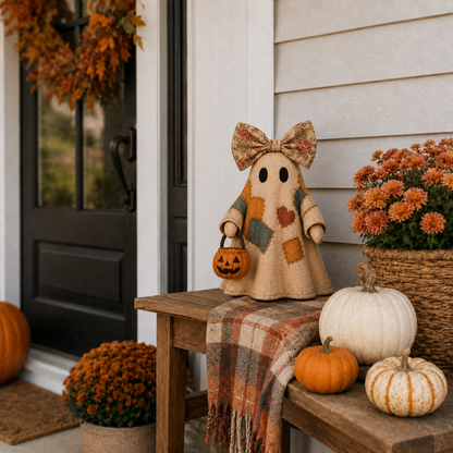 🔥 LIMITED TIME: 40% OFF - 👻🎃 Cozy Patchwork Ghost Lamp (✨ Glowing Pumpkin Basket)