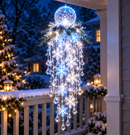✨ Crystal Cascade Christmas Lights – Hanging Snowflake & Crystal LED Décor ❄️
