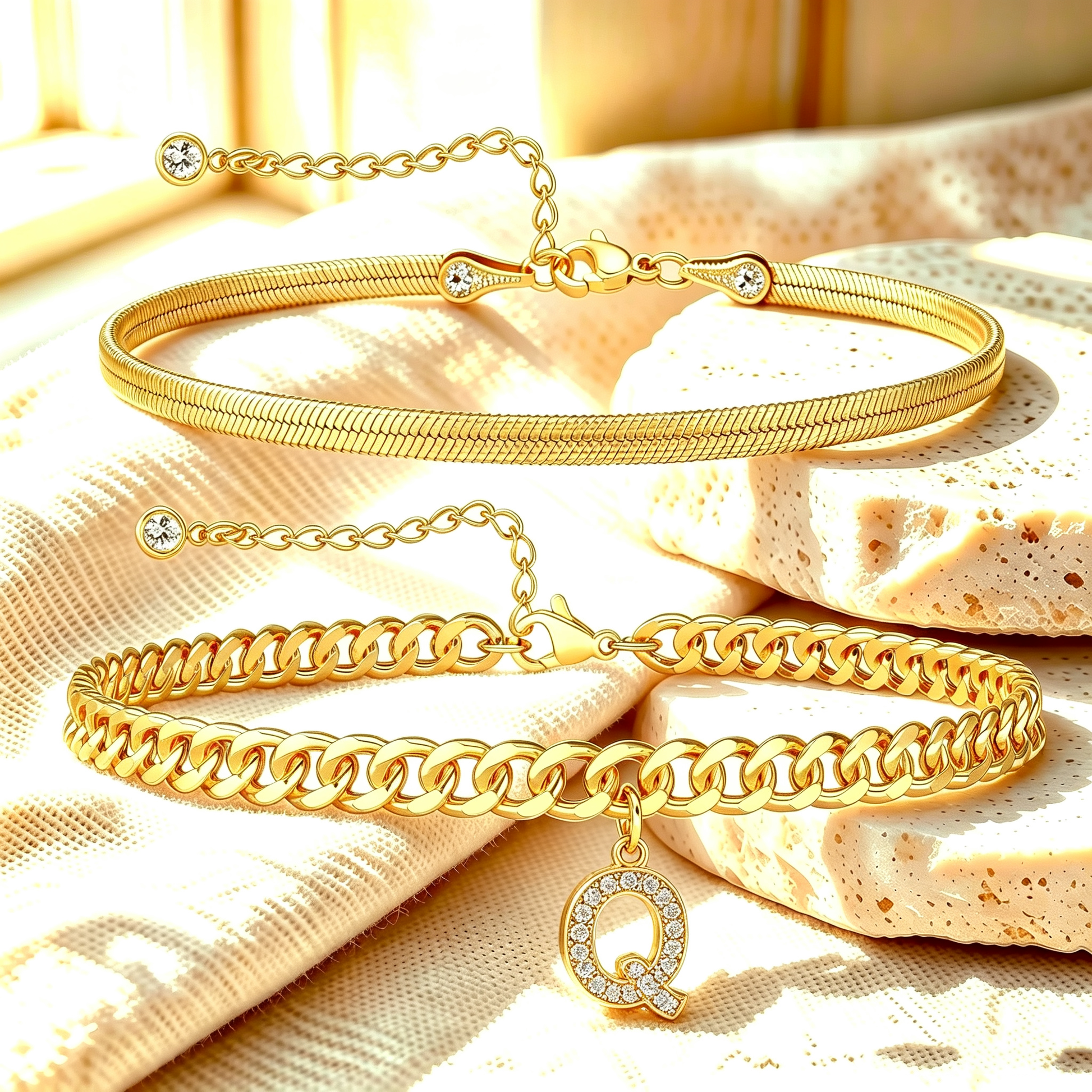 ✨ Gold Initial Anklet – 14K Gold Plated, Waterproof Adjustable Letter Pendant, Stackable Beach Jewelry
