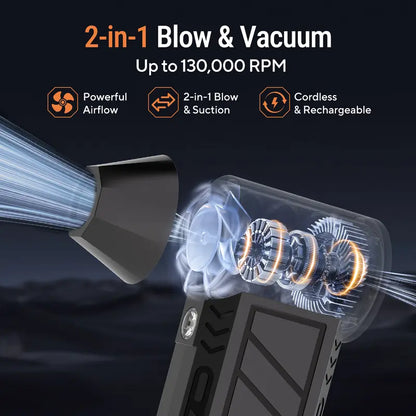 🏅Best Seller 🔥 2-in-1 Cordless Air Duster & Vacuum – 130,000 RPM Rechargeable Turbo Blower